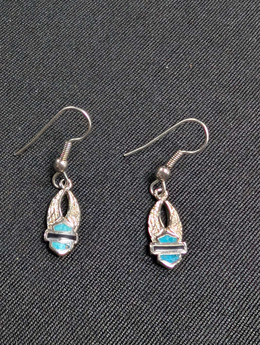 Silver colored turquoise Harley earrings