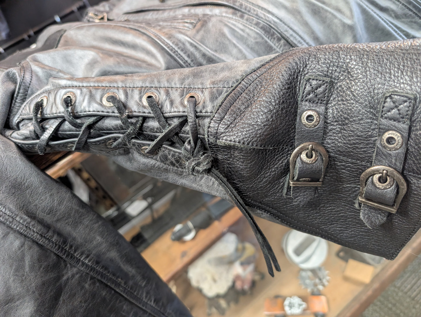 Harley-Davidson Women’s Distressed Leather Riding Jacket Lace Side – Size XL