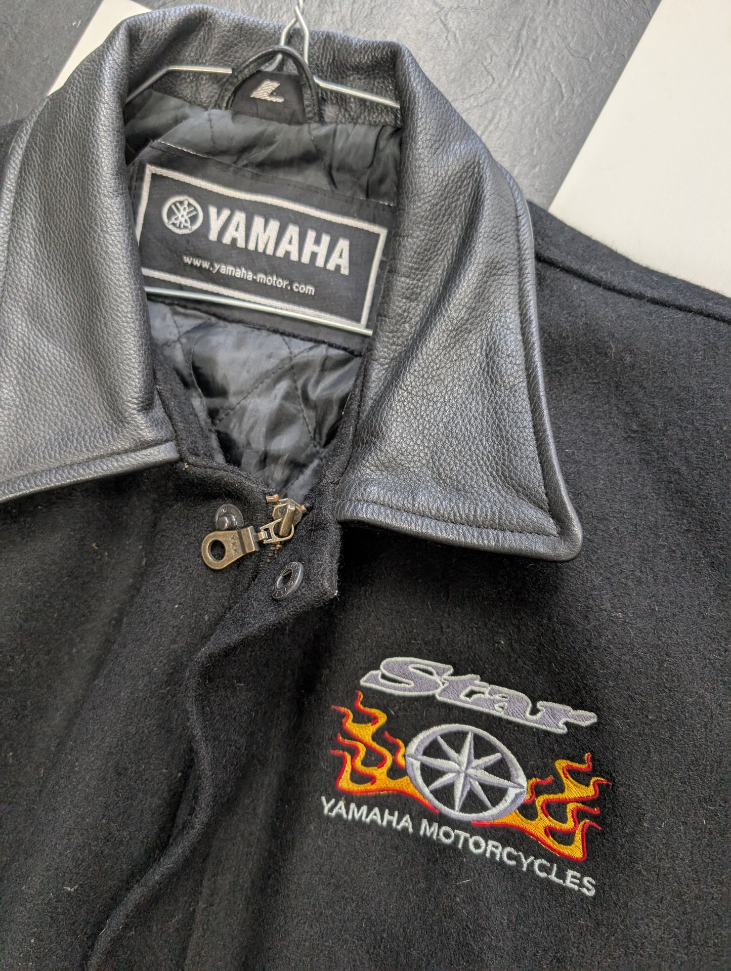 Star Yamaha Black Motorcycle Jacket With Leather Trim