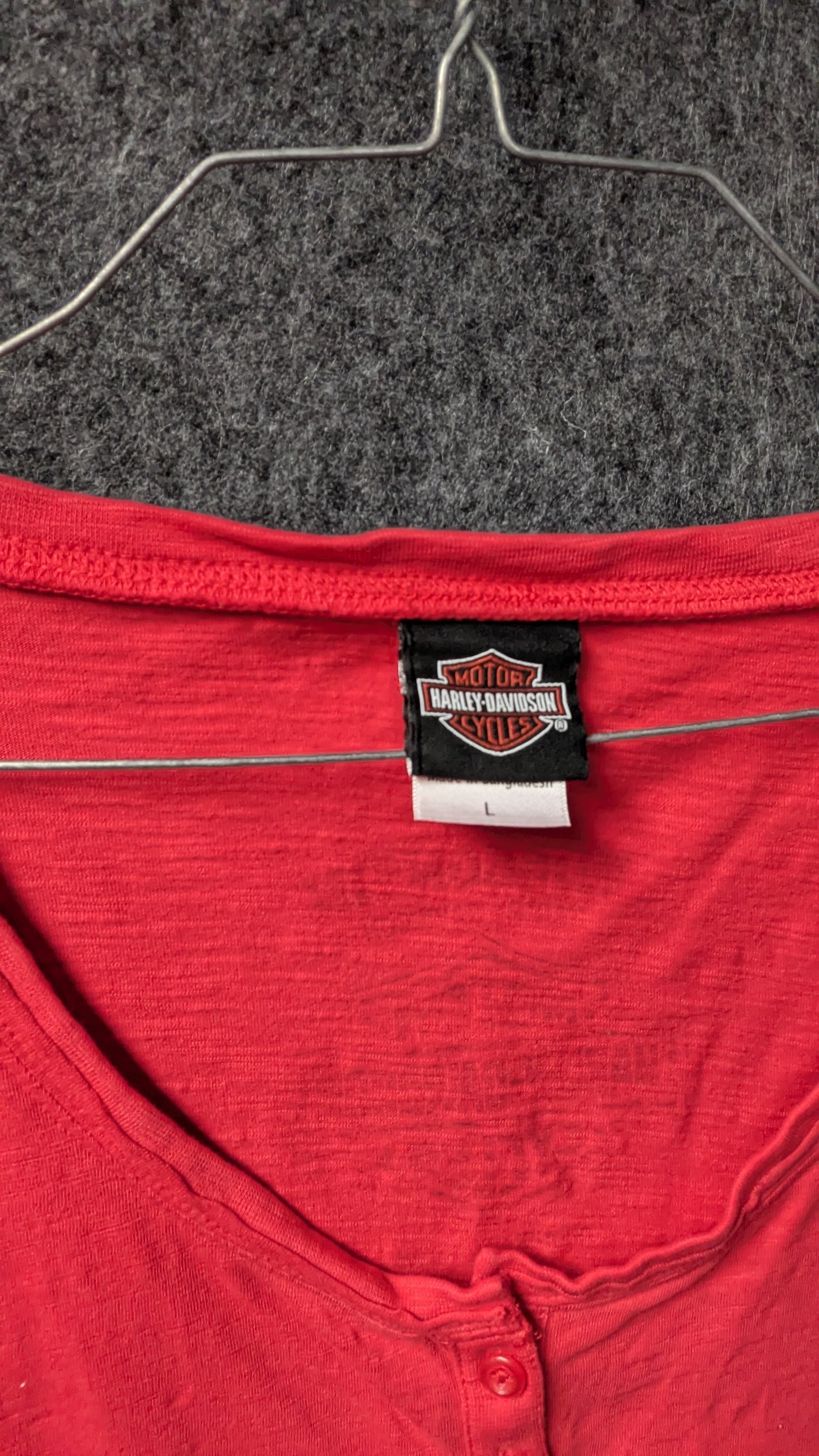 Harley-Davidson Women’s Red Long Sleeve Henley — Size L
