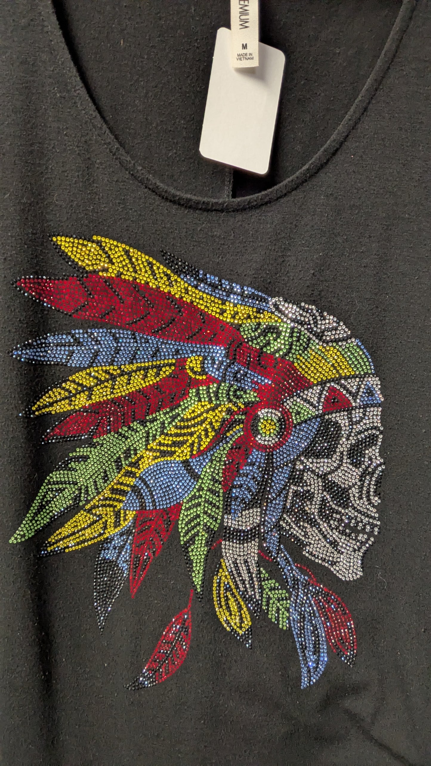 Women’s Rhinestone Feathered Skull Tank – Size M