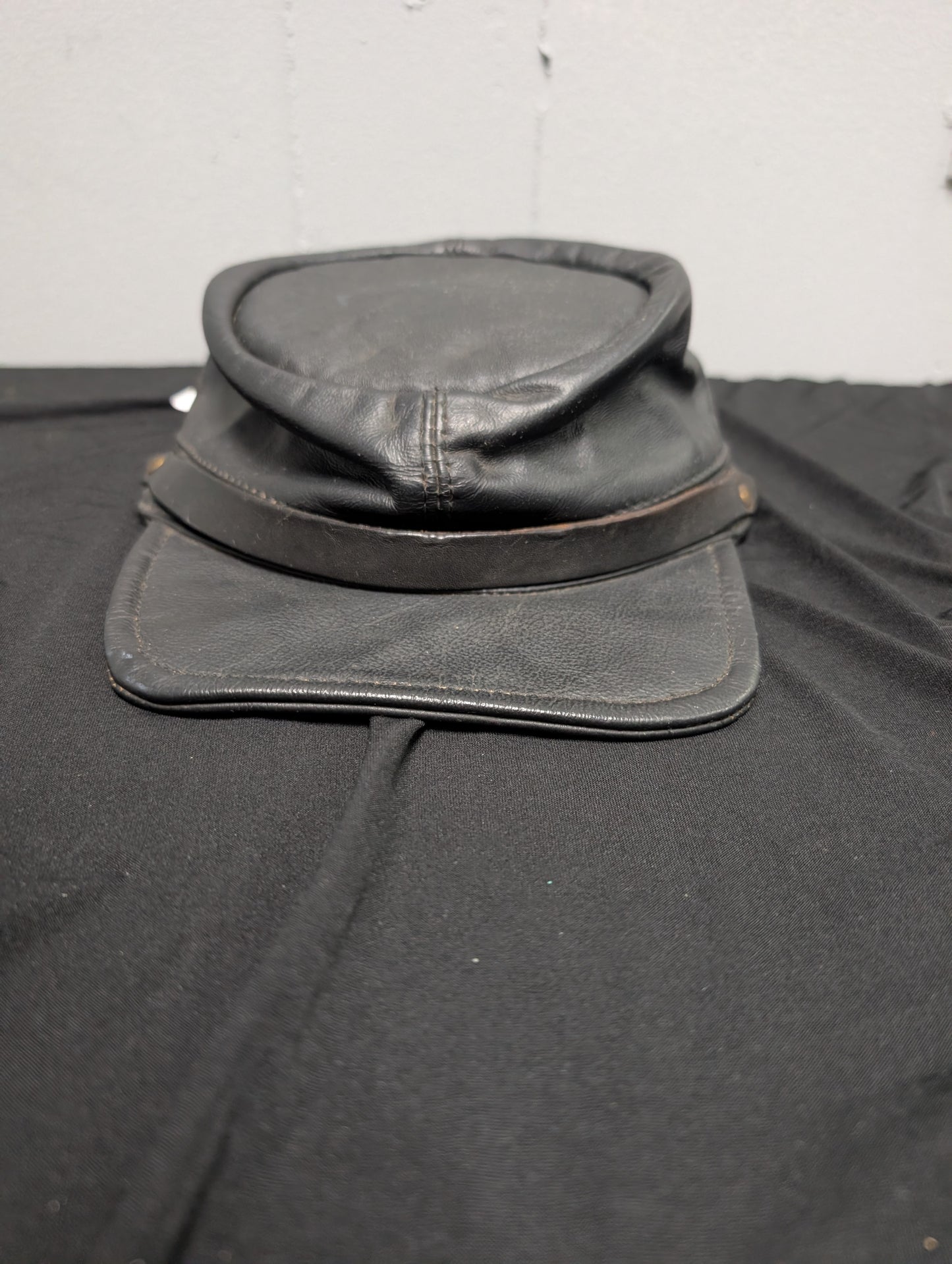 Vintage Black Leather Biker Hat – Adjustable Strap