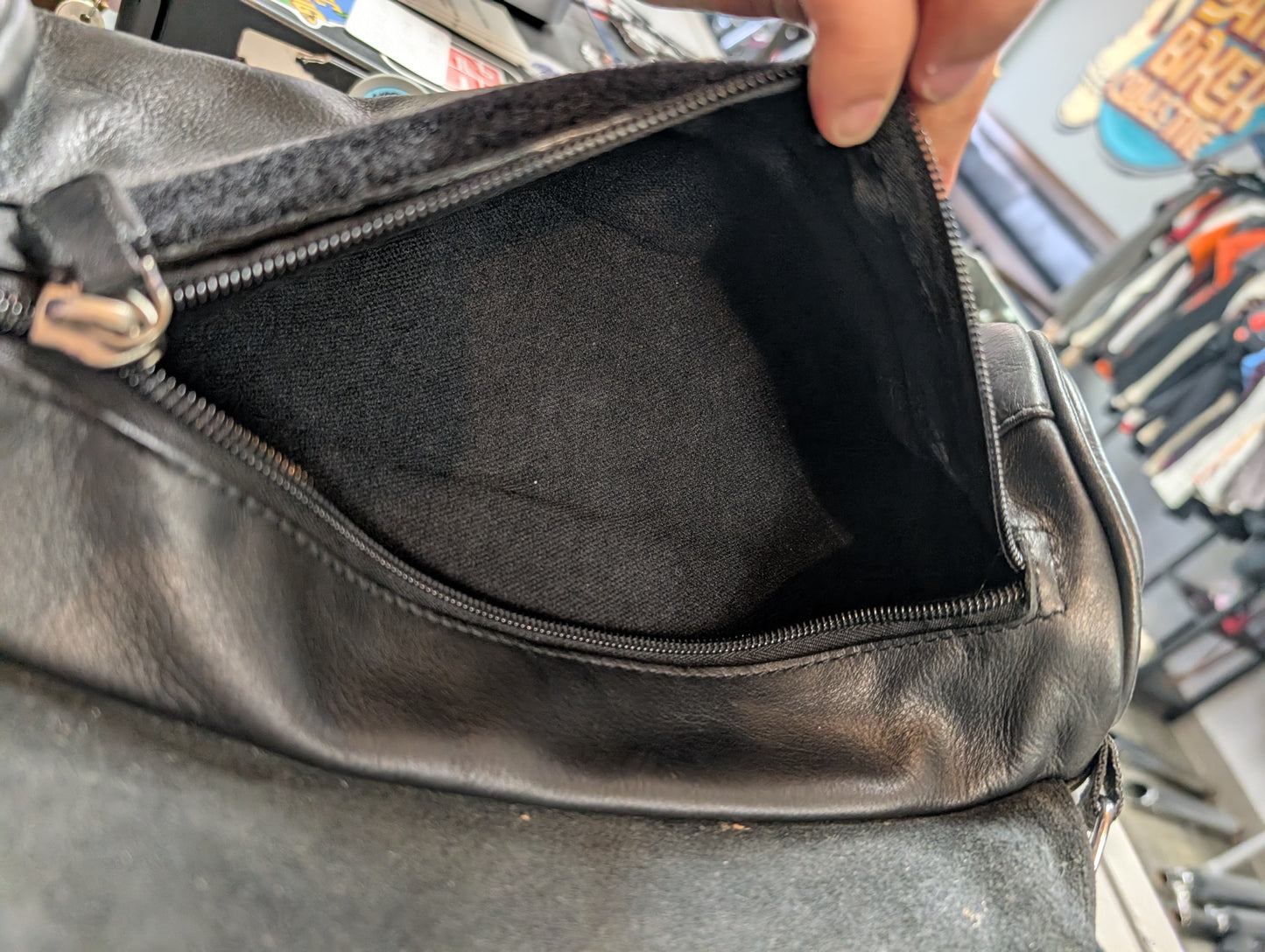 Strap on leather bag 12" x 5" x 3"