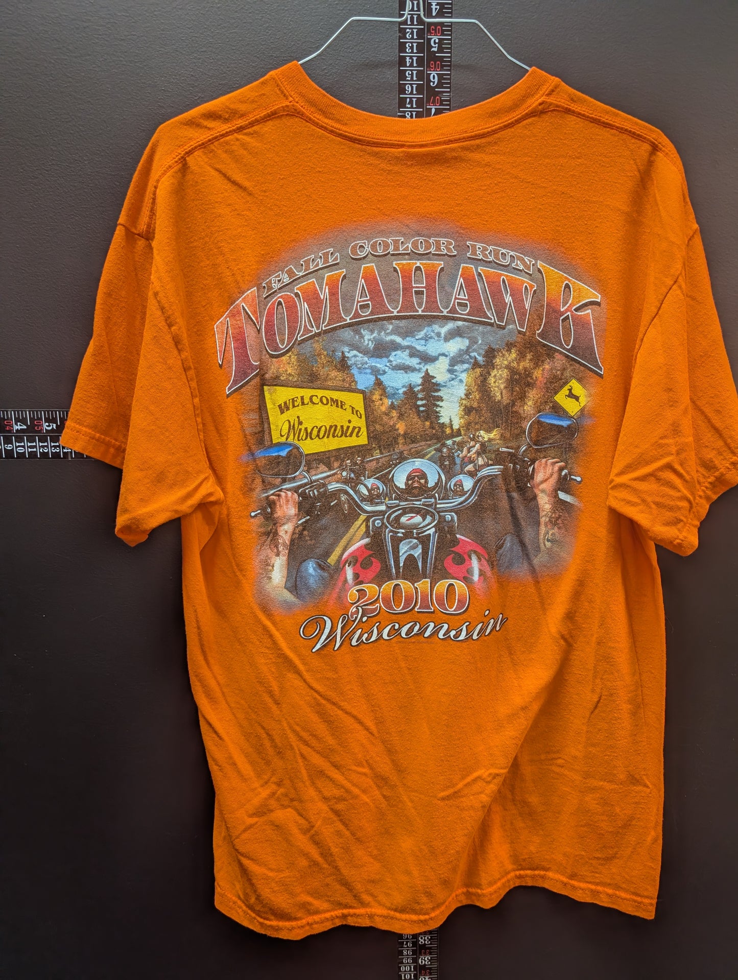 2010 Tomahawk Wisconsin Fall Color Run T-Shirt Orange Biker Graphic Tee Adult Large