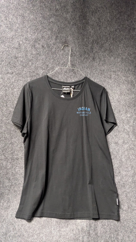 Indian Motorcycle Women’s Classic Fit Tee – Black & Blue Logo – Size L (NWT)
