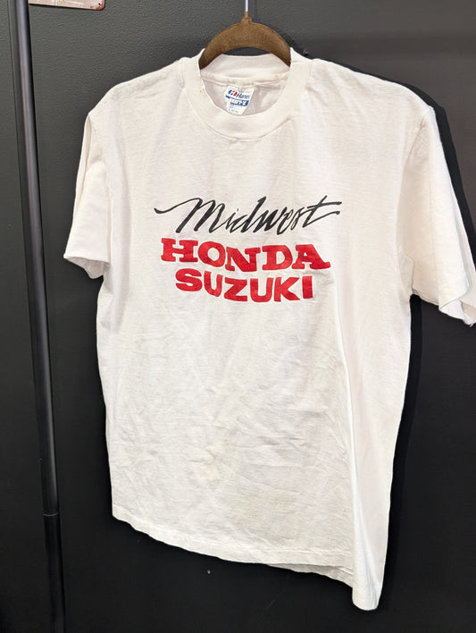 Vintage Midwest Honda Suzuki T-shirt White color size Large