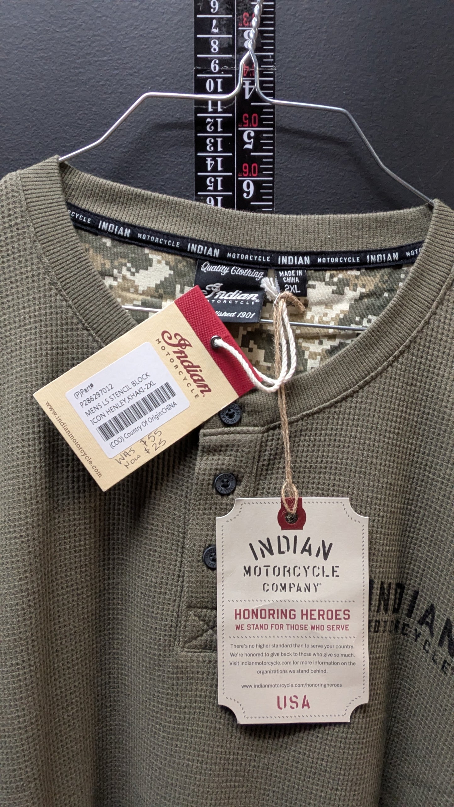 New! Indian Motorcycle Waffle Knit Thermal Long Sleeve Men's Shirt-2XL