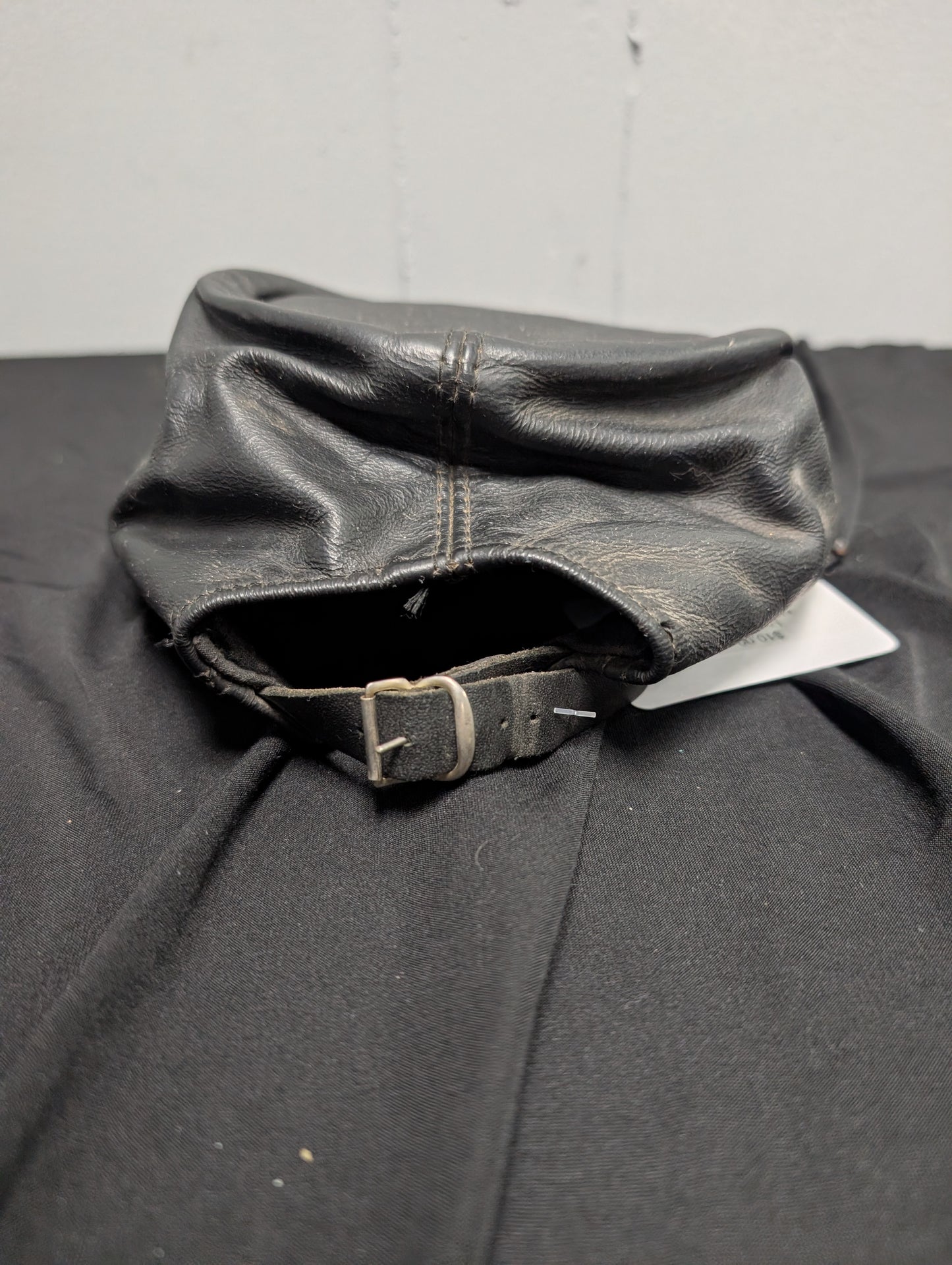 Vintage Black Leather Biker Hat – Adjustable Strap