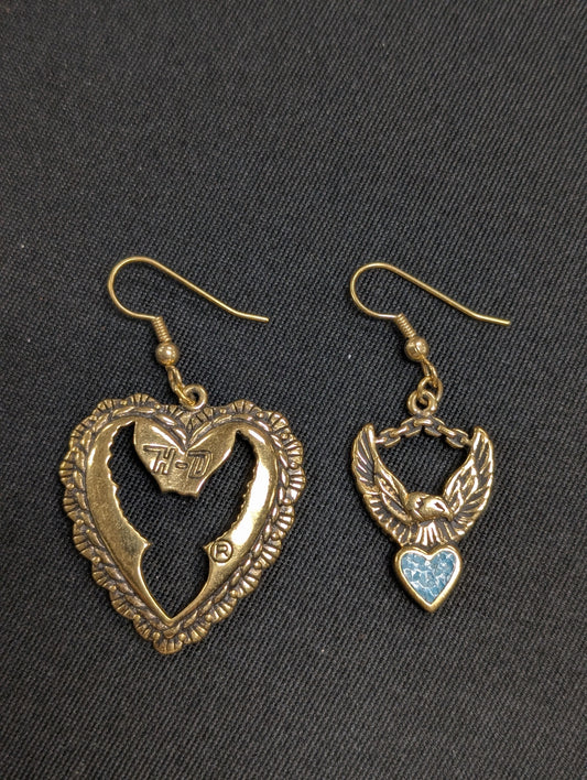 Copper Harley Davidson Heart Shape Eagle Shadow & Cutout Earrings