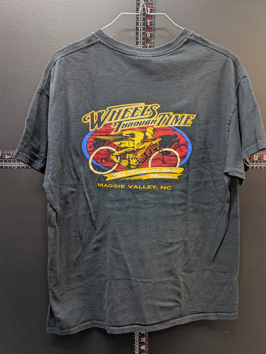 Wheels Through Time Maggie Valley NC T-Shirt Black Pocket Tee Adult Large