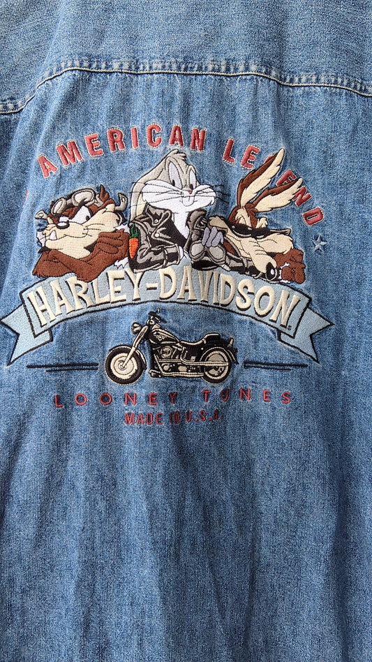 Vintage Harley-Davidson x Looney Tunes Denim Button-Up Shirt