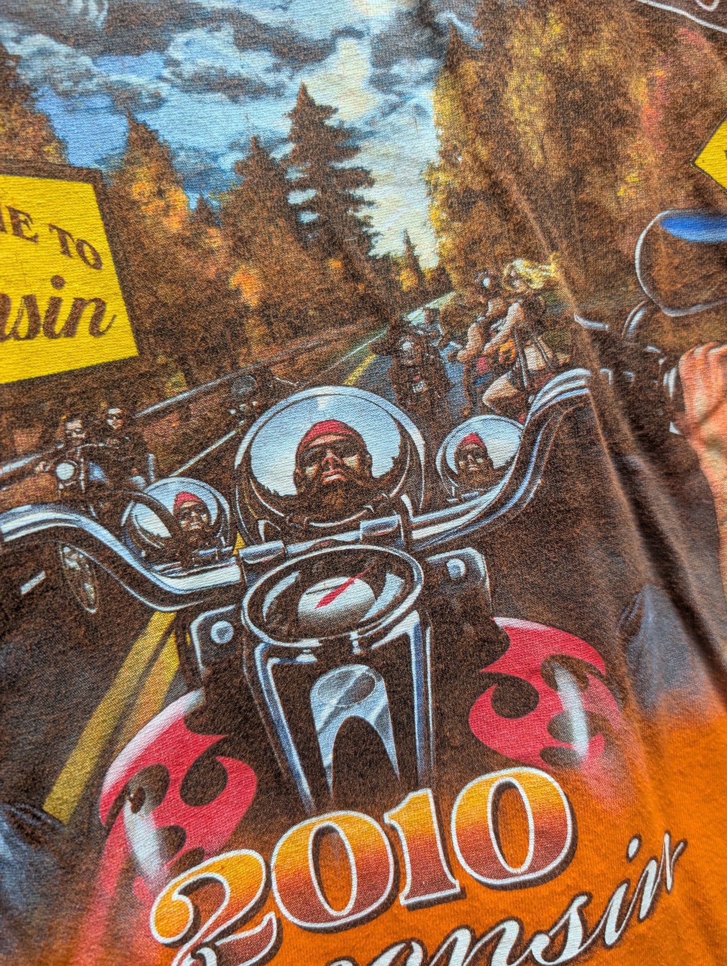 2010 Tomahawk Wisconsin Fall Color Run T-Shirt Orange Biker Graphic Tee Adult Large