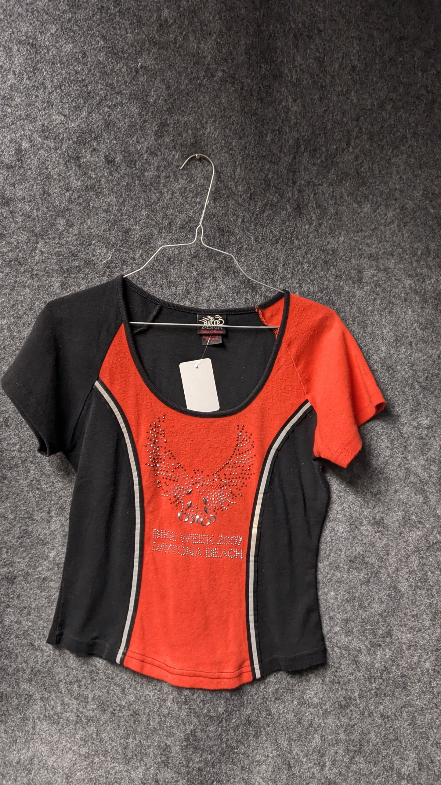 Biker Design Ladies Collection – Daytona Beach Bike Week 2007 Rhinestone Tee – Size L